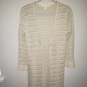 MiAmi, M, crochet and lace long (above the knee) open front cardigan Ivory color